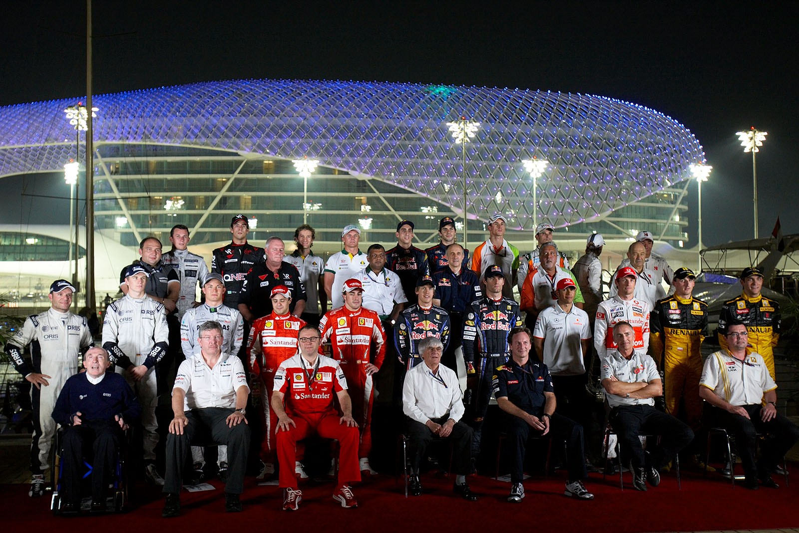 A group photo session with Bernie Ecclestone, the team principals and (nearly) all the drivers