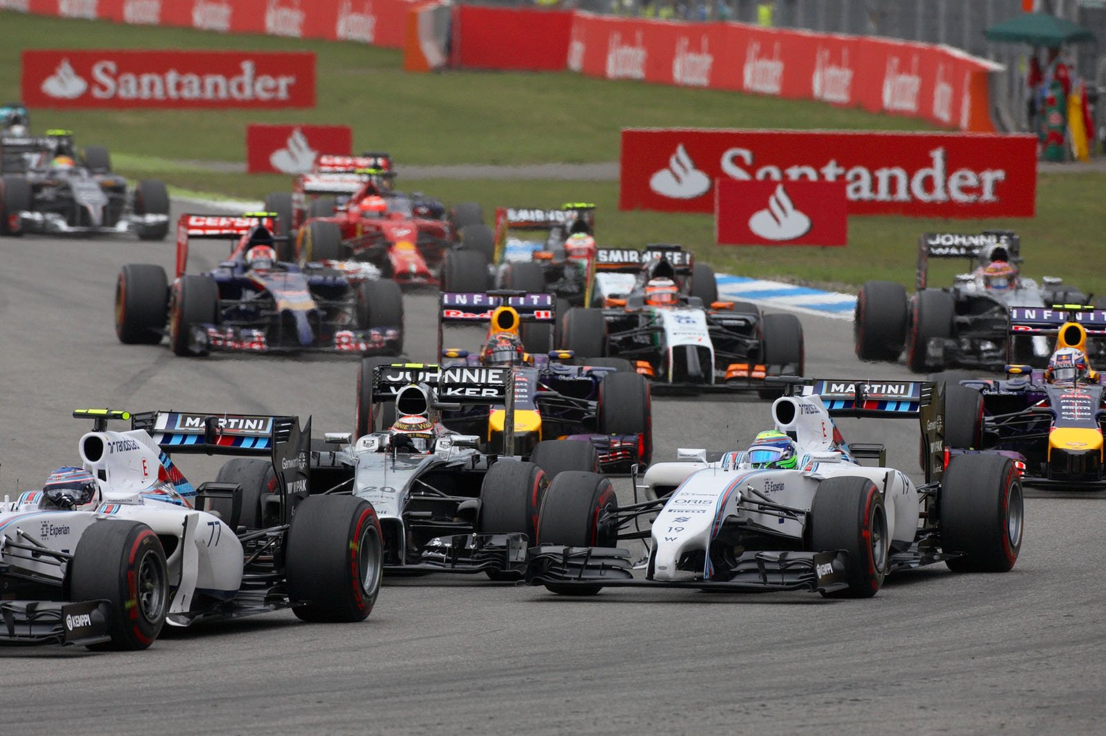 Seconds before the accident between Felipa Massa, 3rd, and Kevin Magnussen, 4th, Hockenheim, German Grand Prix, 2014