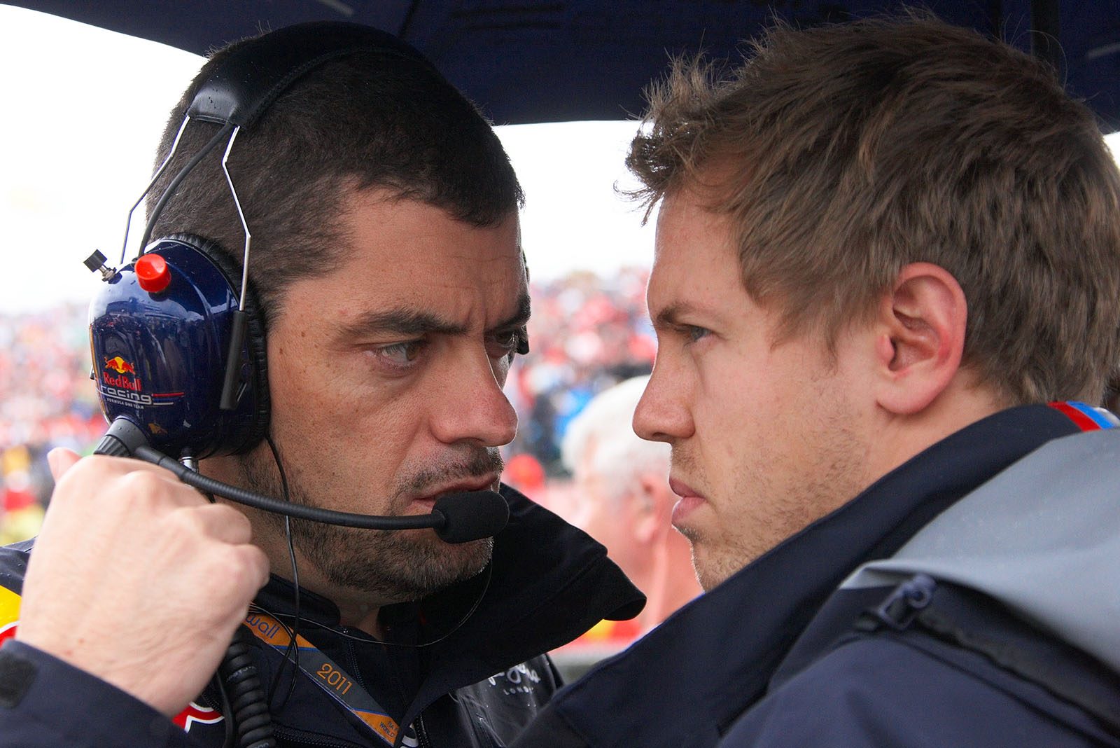 Sebastian Vettel with Red Bull race engineer Guillaume Rocquelin
