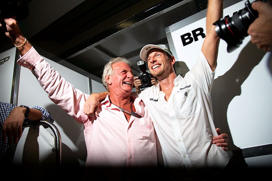 Jenson Button and his father John celebrate together the great achievement