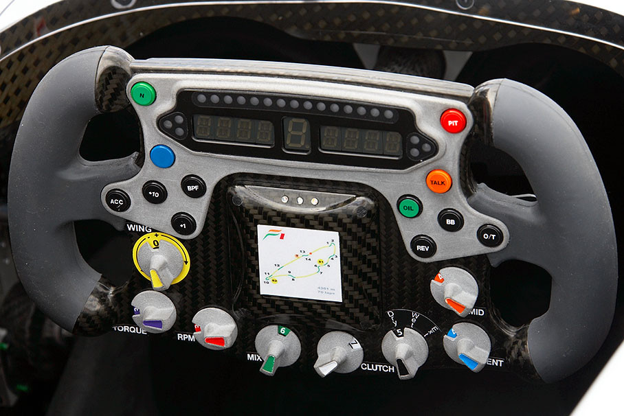 A Force India steering wheel
