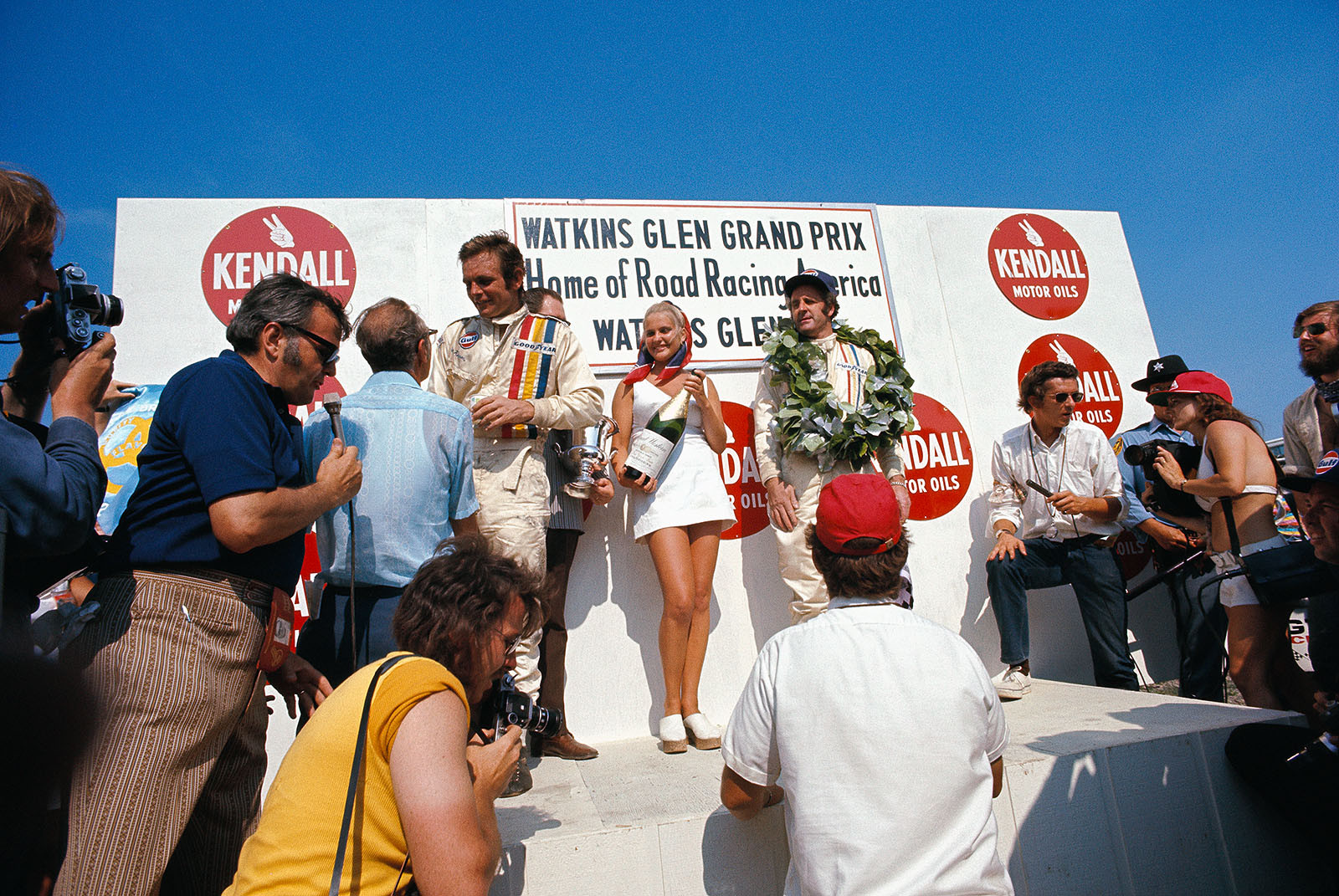 Peter Revson and Denny Hulme on the podium