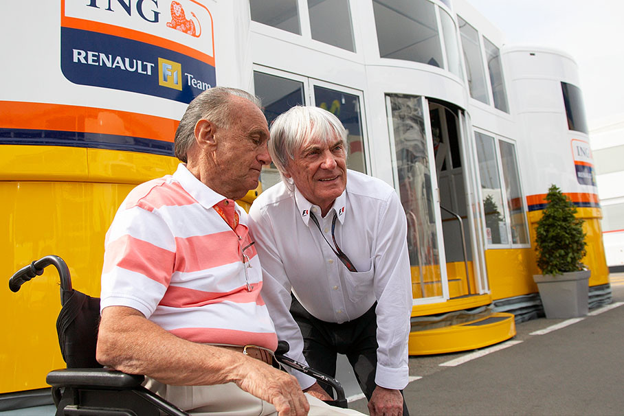 Bernie Ecclestone with Marcelo da Silva in the paddock