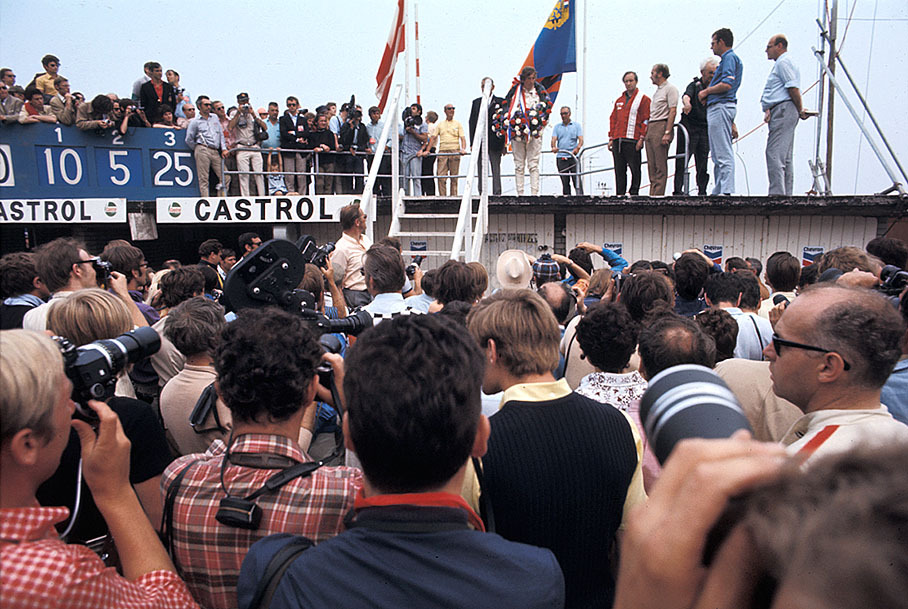 Dutch GP winner Jochen Rindt on Zandvoort's podium