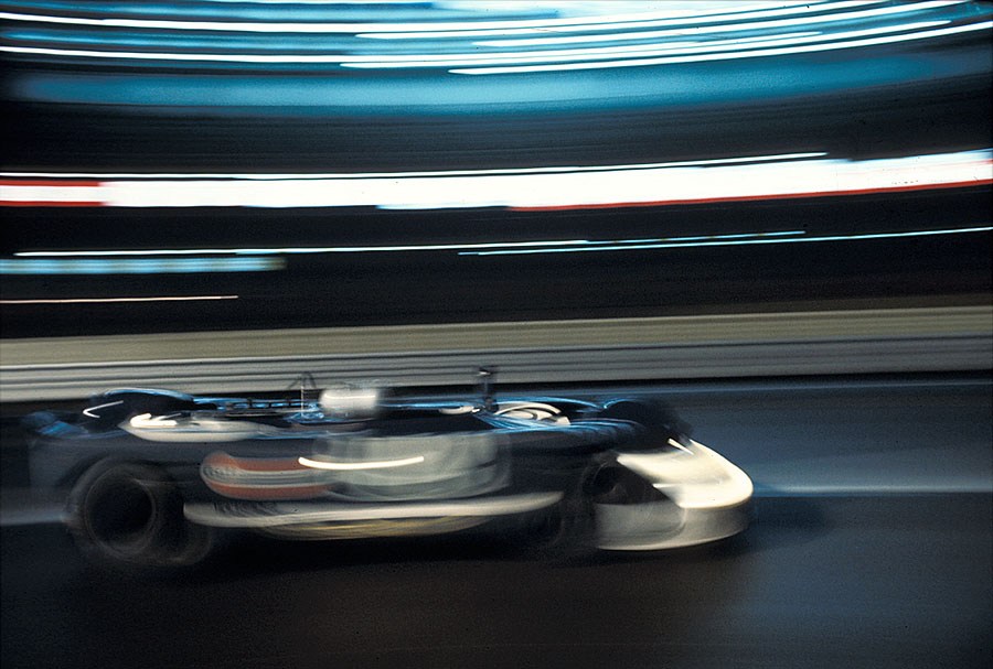 Solar Productions' Porsche 908/02 #908-022 (driven by Herbert Linge) with a movie camera on its front hood, already producing footage for the classic movie 'Le Mans'