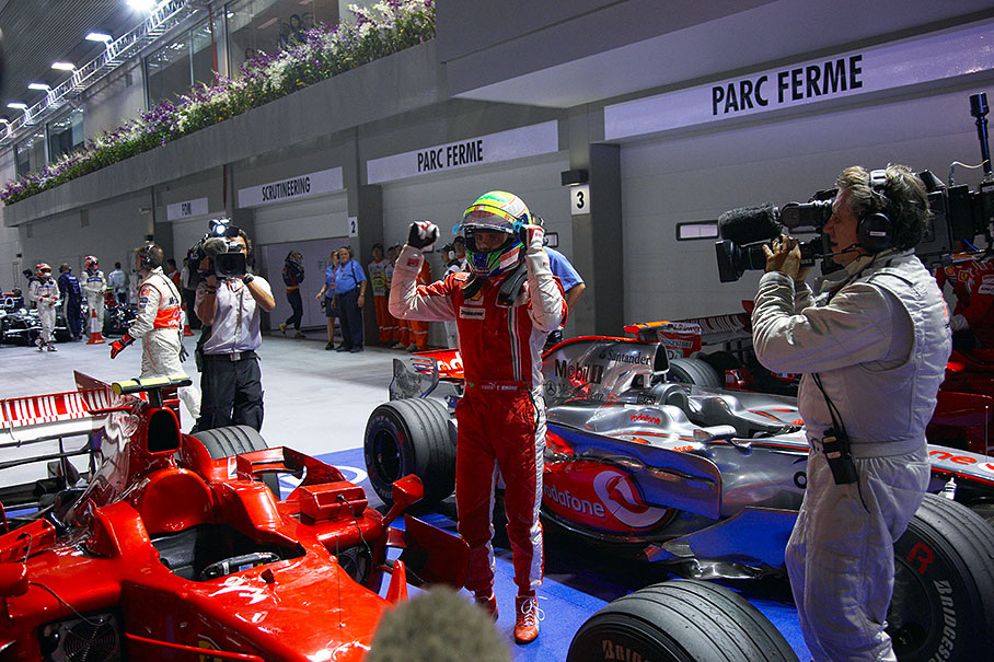 Polesetter Massa arrives at parc ferme after Q3