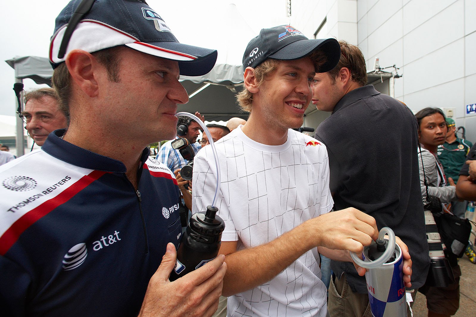 Rubens Barrichello with Sebastian Vettel