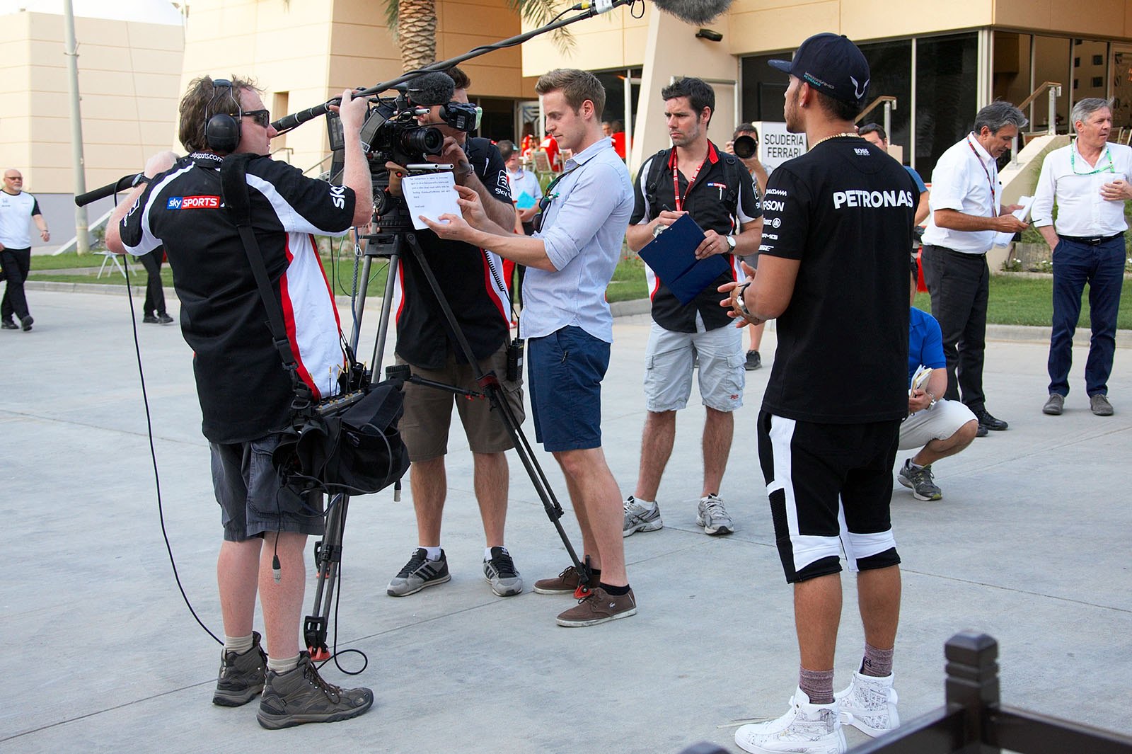 Lewis Hamilton in one of his many appearances this race weekend, Bahrain Grand Prix, 2015