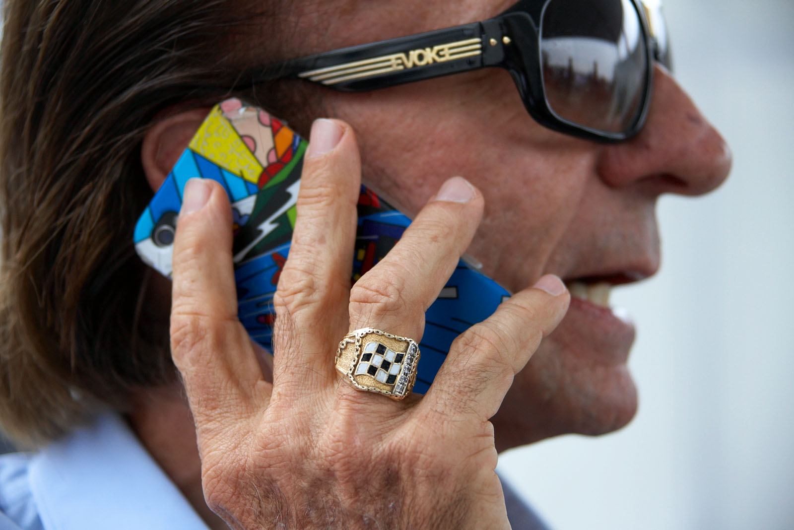 Brazilian double F1 World Champion Emerson Fittipaldi always wears his Indy winner's ring
