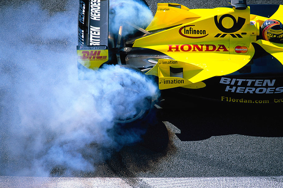 Heinz-Harald Frentzen doing a wheelie