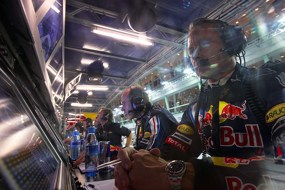Red Bull team manager Jonathan Wheatley at the command center during the race
