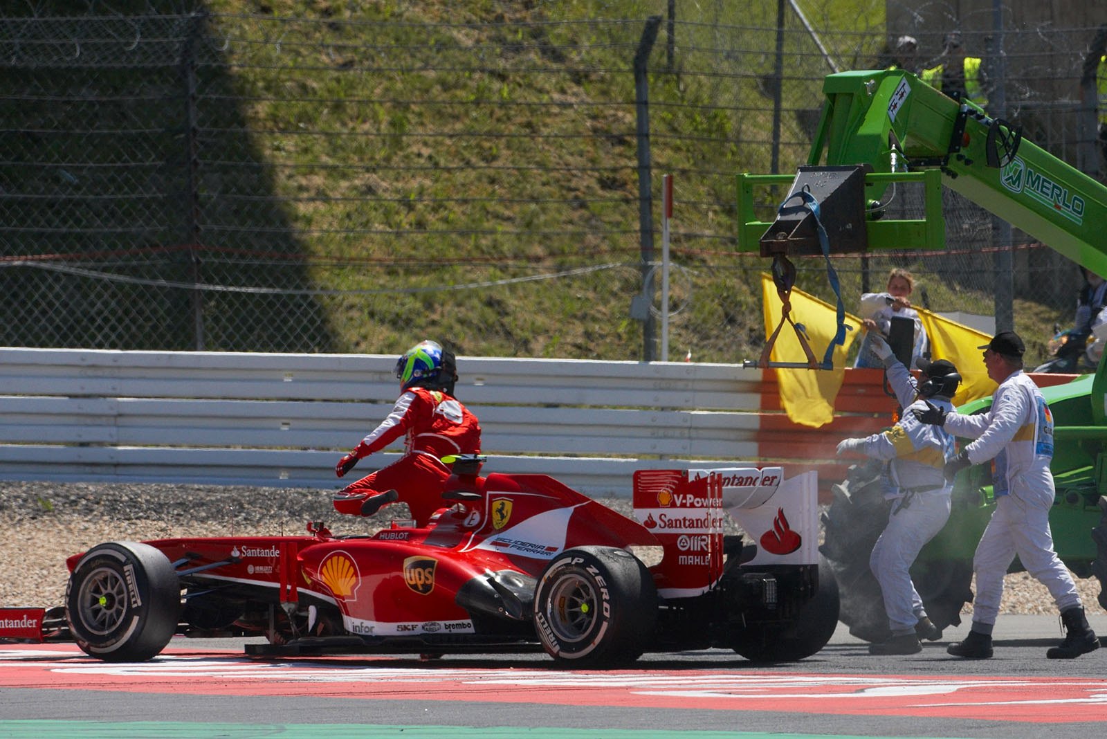 Felipe Massa, Ferrari, spins out in turn one after four laps of the race
