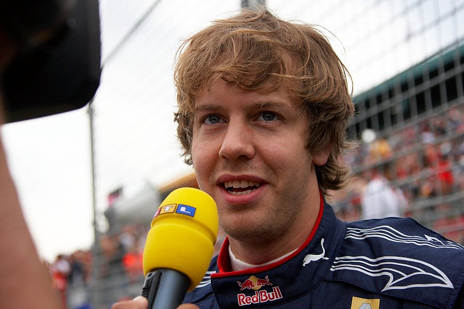 Sebastian Vettel, Red Bull Racing, is being interviewed