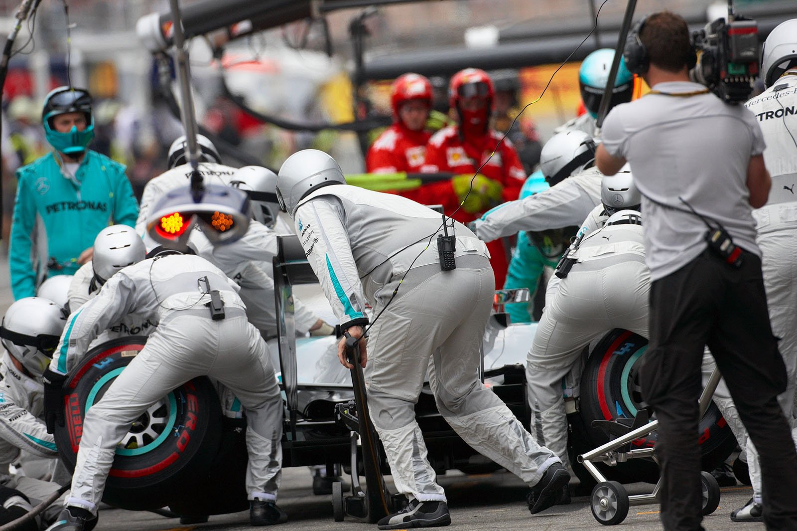 Lewis Hamilton, Mercedes, in the pits, Hockenheim, German Grand Prix, 2014