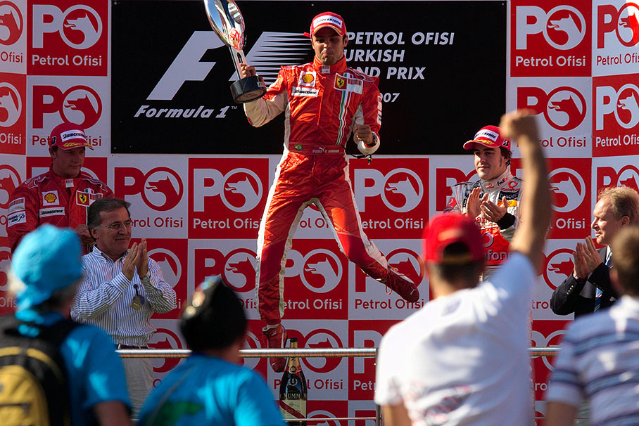 Quite like retired Schumacher, Massa jumps on podium
